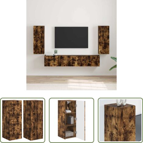Mobile TV -  Mobile TV da parete 2 pcs Rovere fumé 30 x 31 x 80 cm