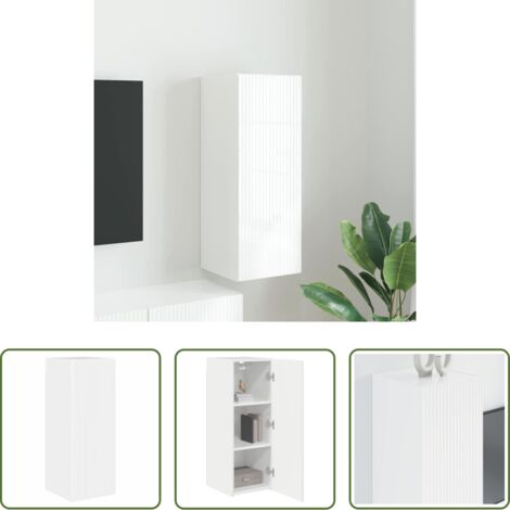 Mobile TV -  Mobile TV da parete Bianco Lucido 30 x 31 x 80 cm