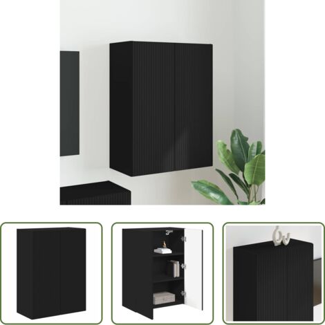 Mobile TV -  Mobile TV da parete Nero 59,5 x 31 x 80 cm Legno multistrato