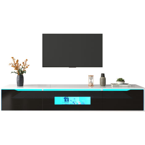 Mobile TV, mobile TV lucido, colori bianco e nero assortiti, con illuminazione a LED che cambia colore.