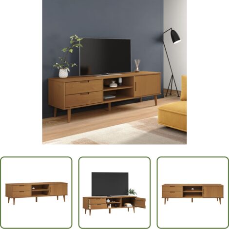 Mobile TV -  Mobile TV MOLDE Marrone 158x40x49 cm in Legno Massello di Pino