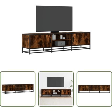 Mobile TV -  Mobile TV Rovere Fumo 160x35x41 cm Legno Multistrato e Metallo