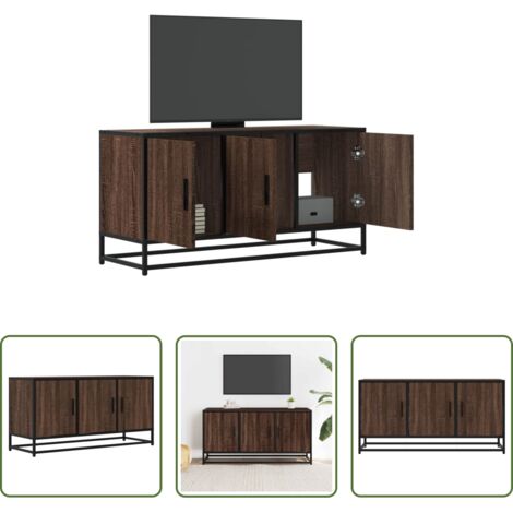 Mobile TV -  Mobile TV Rovere Marrone 100x35x50 cm Legno Multistrato Metallo