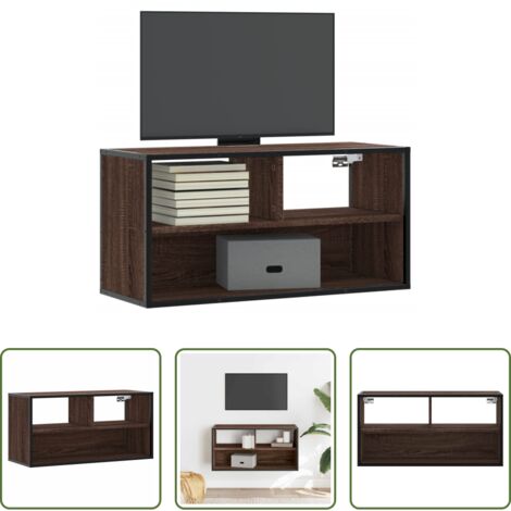 Mobile TV -  Mobile TV Rovere Marrone 80x31x39,5cm Legno Multistrato Metallo
