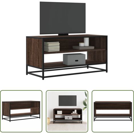 Mobile TV -  Mobile TV Rovere Marrone 91x40x46 cm Legno Multistrato Metallo