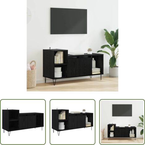 Mobile TV -  Mobile TV Rovere Nero 100 x 35 x 55 cm Legno multistrato