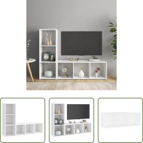 Mobile TV -  Mobili TV 2 pz Bianchi 107x35x37 cm in Legno Multistrato
