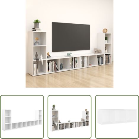 Mobile TV -  Mobili TV 4 pz Bianchi 107x35x37 cm in Legno Multistrato