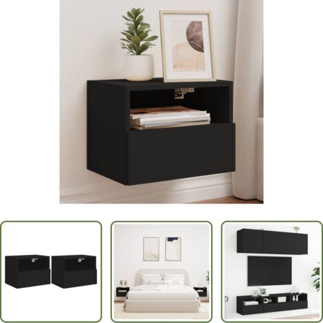 Mobile TV -  Mobili TV a Parete 2pz Neri 40x30x30 cm in Legno Multistrato
