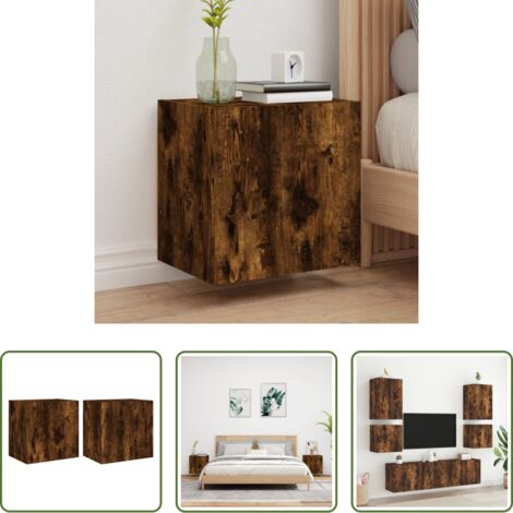 Mobile TV -  Mobili TV Parete 2pz Rovere Fumo 40,5x30x40cm Legno Multistrato