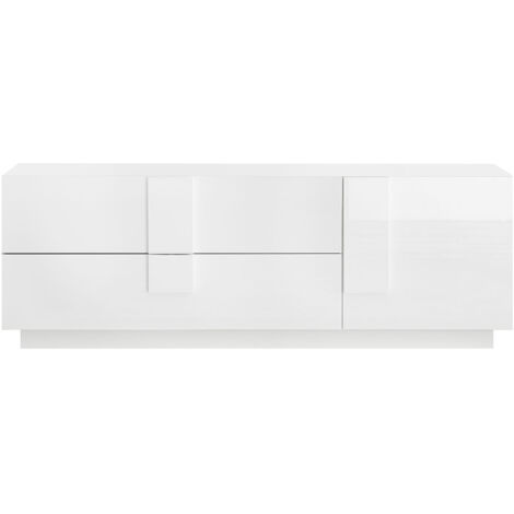Mobile TV Moderno 1 Anta 2 Cassetti Jupiter 182x44x63 cm Bianco laccato lucido