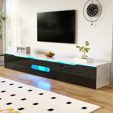 Mobile TV moderno 180x35x30cm in MDF nero con LED e contenitore, ideale come parete attrezzata per il soggiorno