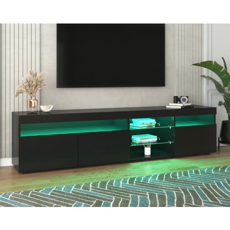 Mobile TV moderno nero, pannello luminoso, illuminazione LED variabile, soggiorno e sala da pranzo 180 cm