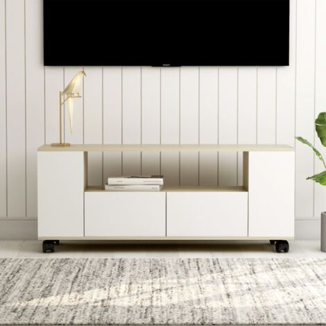 Carrello porta tv con ruote, mobile porta televisore, mobiletto legno MDF  bianco 4052025218652