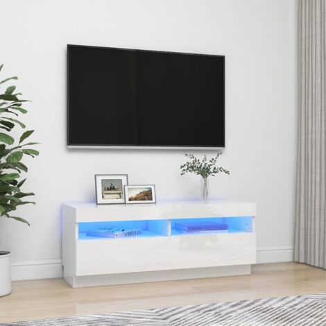 Mobile TV Moderno - Porta TV con Luci LED Bianco Lucido 100x35x40 cm BV670326 - BonneVie