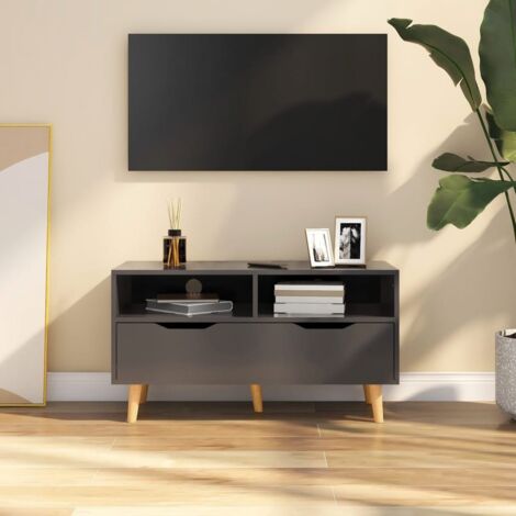 EASYCOMFORT Mobile TV Moderno con Ruote, Mobiletto TV in Legno, 80 × 40 ×  40cm Nero