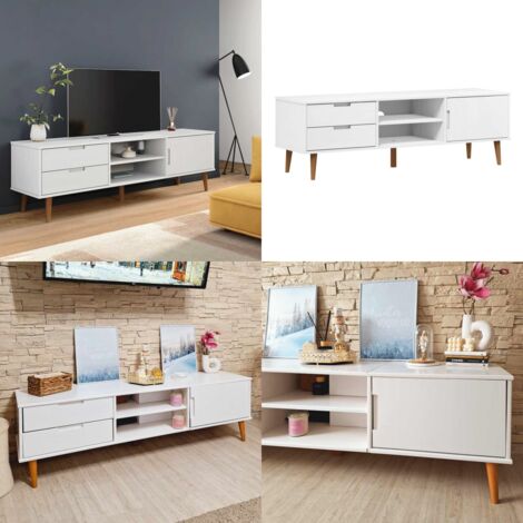 Mobile TV MOLDE Bianca 158x40x49 cm in Legno Massello di Pino - Mobile TV - Mobile in legno