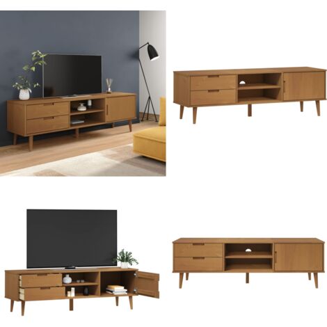 Mobile TV MOLDE Marrone 158x40x49 cm in Legno Massello di Pino - Mobile TV - Mobile in legno