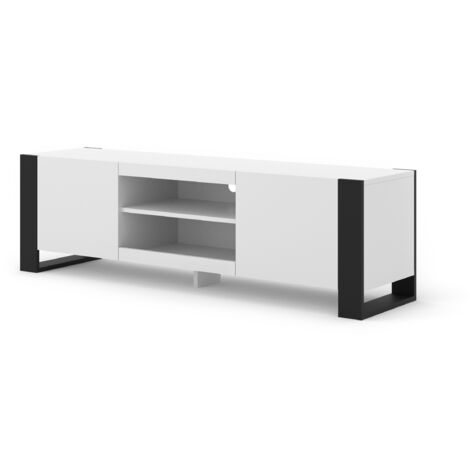 Mobile TV MONDI 158 cm in stile moderno, bianco opaco / nero opaco