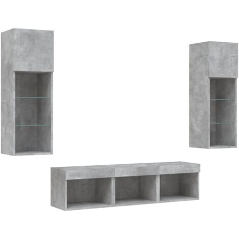 Mobile TV multimediale mensola TV credenza TV sala da pranzo soggiorno camera da letto con LED 5 pezzi legno ingegnerizzato grigio 020029383