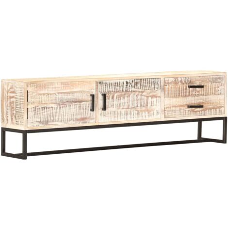 Mobile TV multimediale scaffale per televisione televisione buffet sala da pranzo soggiorno camera da letto 140 x 30 x 45 cm legno massello di acacia bianco 020025913