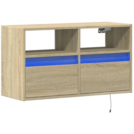Mobile TV multimediale scaffale per televisione televisione buffet sala da pranzo soggiorno camera da letto a parete con luci a LED rovere Sonoma 80 x 31 x 45 cm marrone 020028028