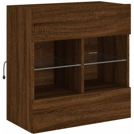Mobile TV multimediale scaffale per televisione televisione buffet sala da pranzo soggiorno camera da letto a parete con luci LED rovere 58,5 x 30 x 60,5 cm marrone 020027953