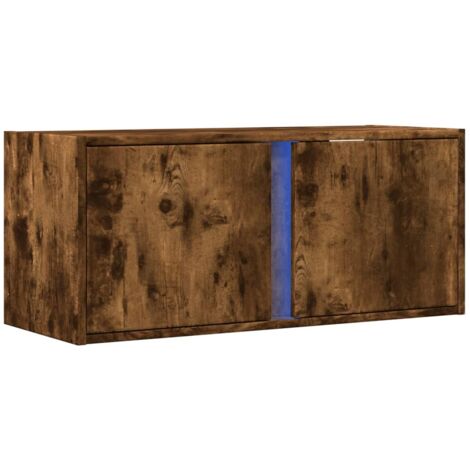Mobile TV multimediale scaffale per televisione televisione buffet sala da pranzo soggiorno camera da letto a parete con luci LED rovere affumicato 80 x 31 x 35 cm marrone 020027993