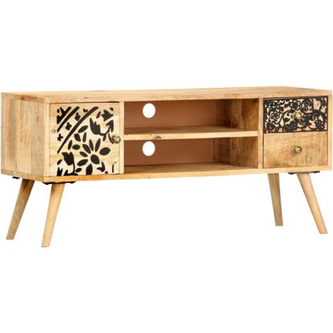 Mobile TV multimediale scaffale per televisione televisore buffet sala da pranzo soggiorno camera da letto 100 x 30 x 45 cm legno massello di mango marrone 020025438