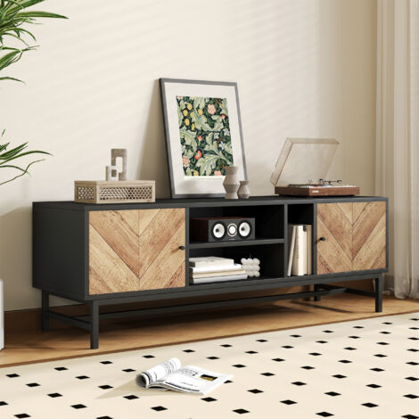 Mobile TV nero e legno, mobile TV basso con spazio di archiviazione versatile