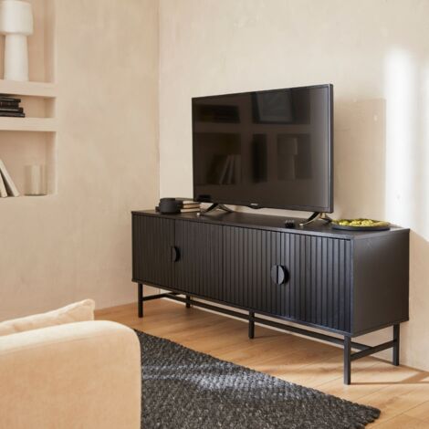 Mobile TV nero effetto legno scanalato, 160cm