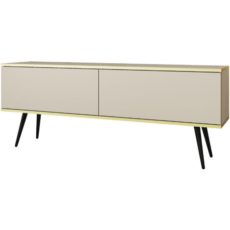 Mobile TV, Nero, gambe dorate, 135 x 30 x 52 cm, apertura push-to-open