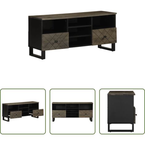Mobile TV nero -  Mobile Porta TV Nero 100x33x46 cm in Legno Massello di Mango