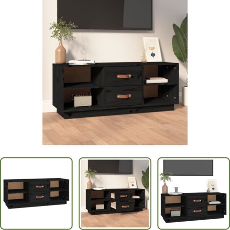 Mobile TV nero -  Mobile Porta TV Nero 100x34x40 cm in Legno Massello di Pino
