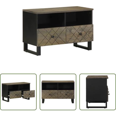 Mobile TV nero -  Mobile Porta TV Nero 70x33x46 cm in Legno Massello di Mango