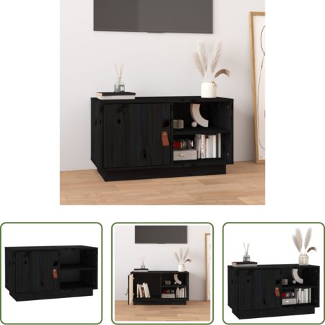 Mobile TV nero -  Mobile Porta TV Nero 70x34x40 cm in Legno Massello di Pino