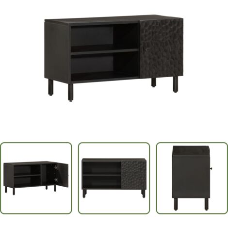 Mobile TV nero -  Mobile Porta TV Nero 80x31x46 cm in Legno Massello di Mango
