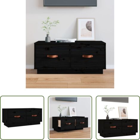 Mobile TV nero -  Mobile Porta TV Nero 80x34x35 cm in Legno Massello di Pino