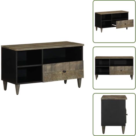 Mobile TV nero - vidaXL Mobile Porta TV Nero 80x33x46 cm in Legno Massello di Mango - Mobile TV con cassetto