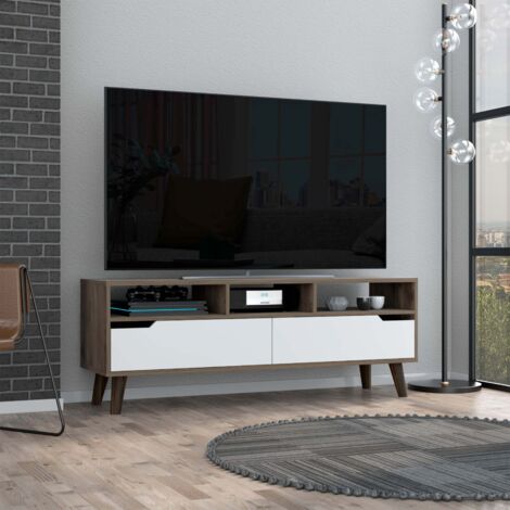 Mobile TV Oslo con mensola, dimensioni 51 cm L x 137 cm H x 39 cm P, colore bianco con finitura Gland