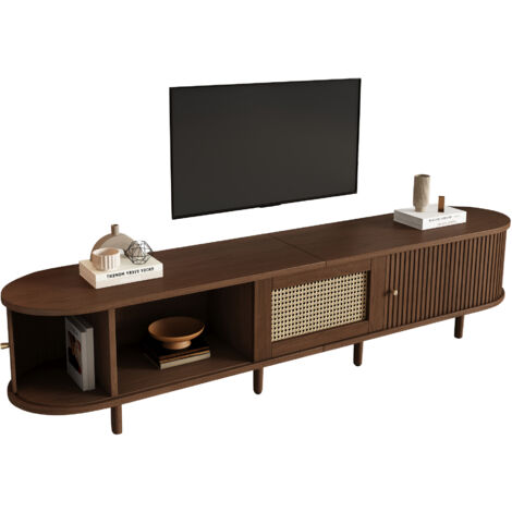 Mobile TV Ovale 180x40x40 cm, Design Elegante, Portata 30 kg, Piedini Regolabili, MDF, Naturale, per Soggiorno