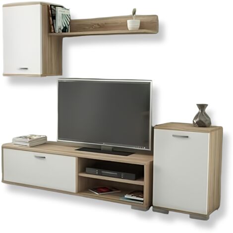 Mobile TV Parete Attrezzata 170x36xH190 cm in Bianco e Rovere