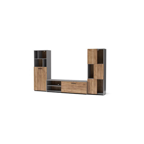 Mobile Tv parete attrezzata modello JOY cm 240x35x137h rovere grigio