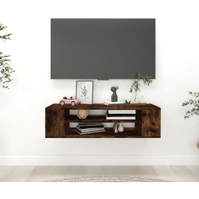 Mobile tv Pensile Rovere Fumo 100x30x26,5 cm Legno Multistrato