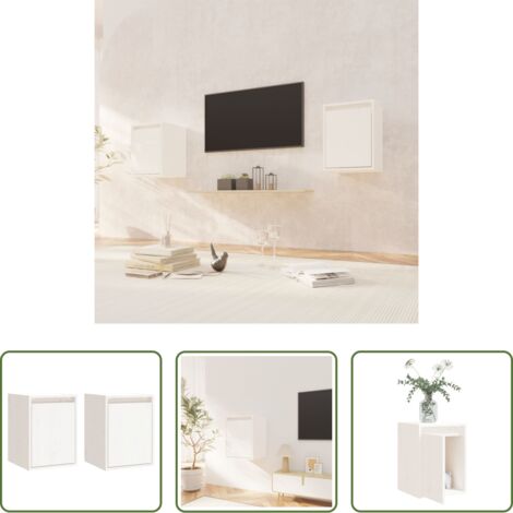 Mobile tv -  Pensili 2 pz Bianchi 30x30x40 cm in Legno Massello di Pino