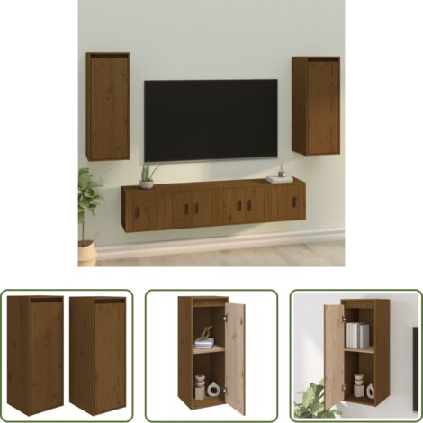 Mobile TV -  Pensili 2 pz Marrone Ambra 30x30x80cm in Legno Massello di Pino