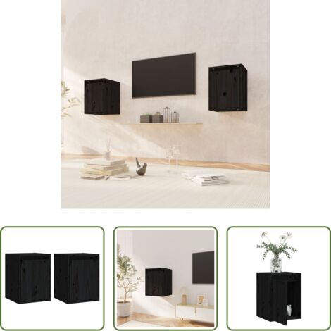 Mobile TV -  Pensili 2 pz Neri 30x30x40 cm in Legno Massello di Pino