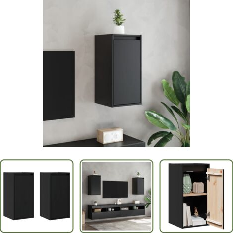 Mobile TV -  Pensili 2 pz Neri 30x30x60 cm in Legno Massello di Pino