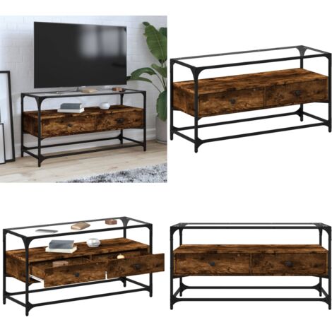 Mobile TV Piano Vetro Rovere Fumo 98x35x51cm Legno Multistrato - Armadio TV - Mobile TV