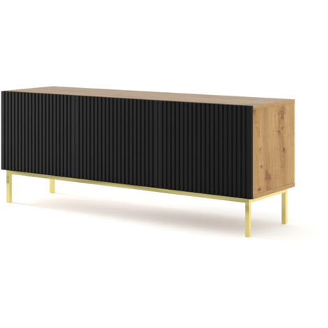 Mobile TV RAVENNA B 150 cm 3D fresato rovere artigianale / nero opaco + cornice